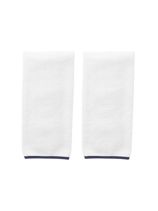 (Pair) Hand Towels, Navy Piping