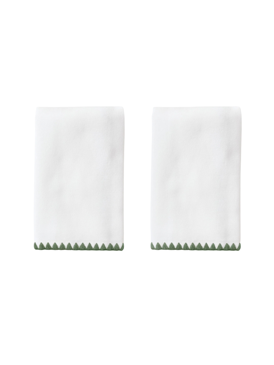 (Pair) Stitched Edge Powder Bath Towels, Green Stitching