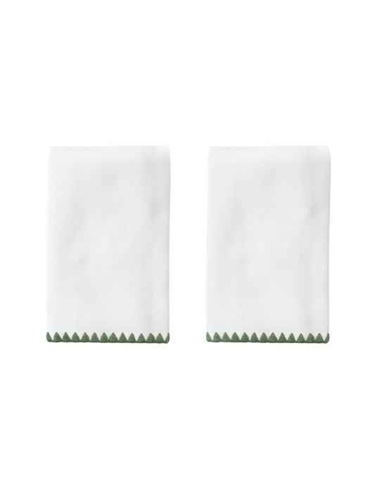 (Pair) Stitched Edge Powder Bath Towels, Green Stitching
