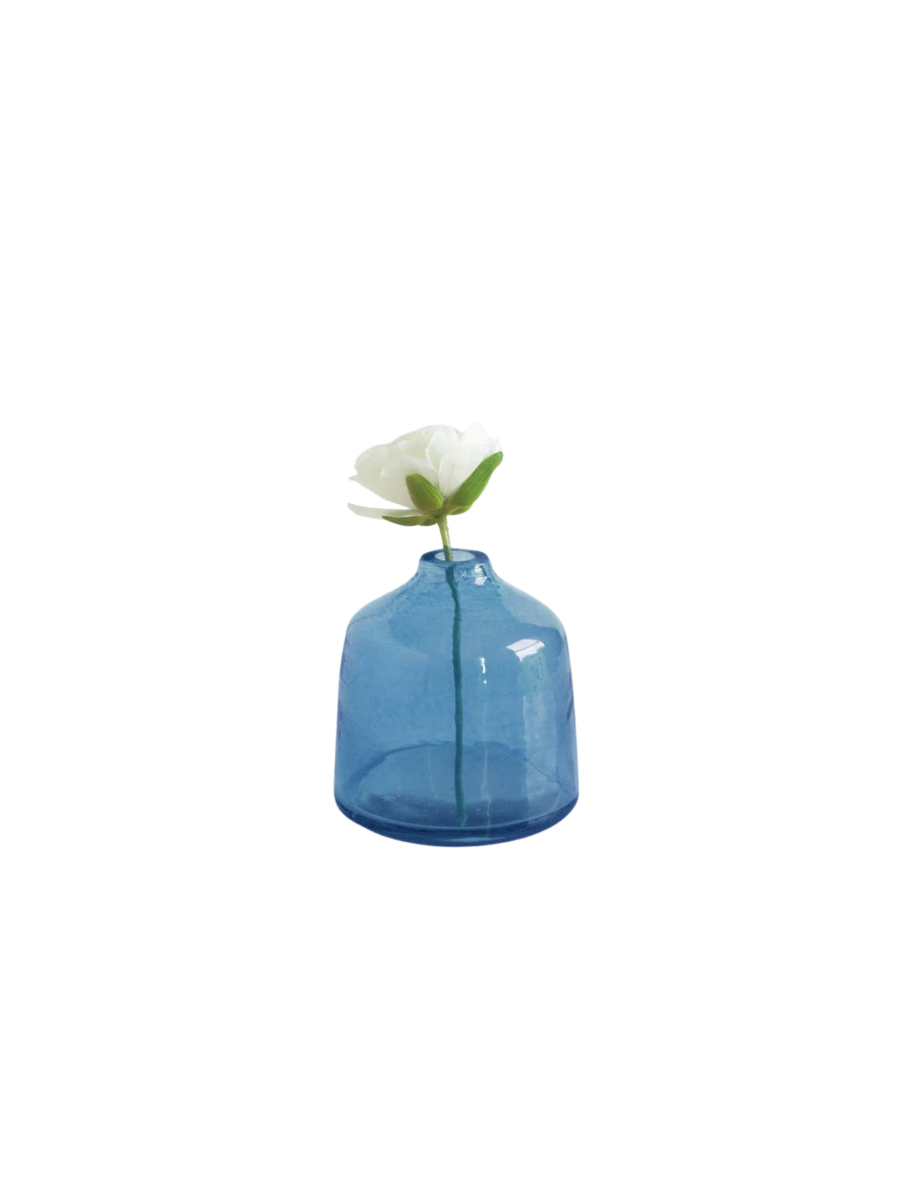 Bella Handblown Hammered Glass Bud Vase: Blue