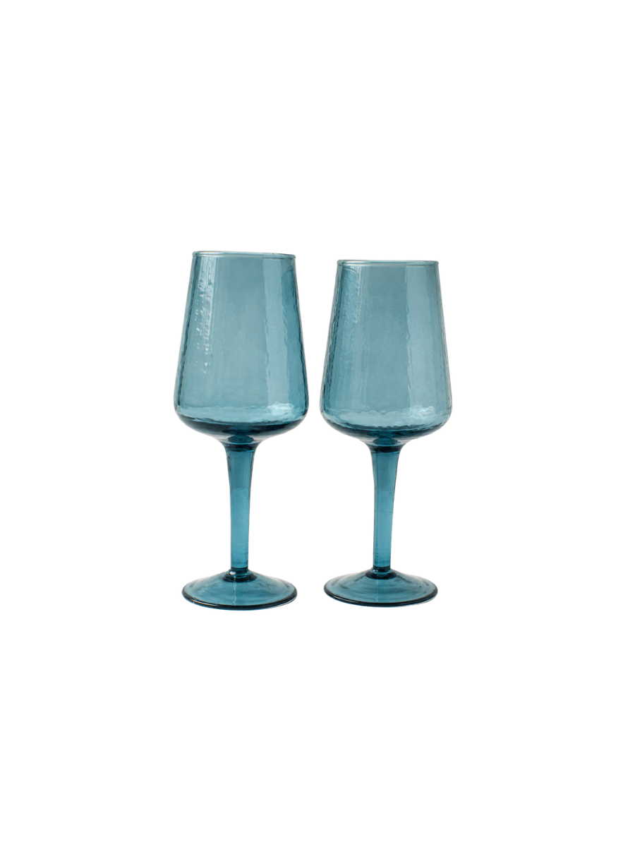Handblown Hammered Wine Glass Blue