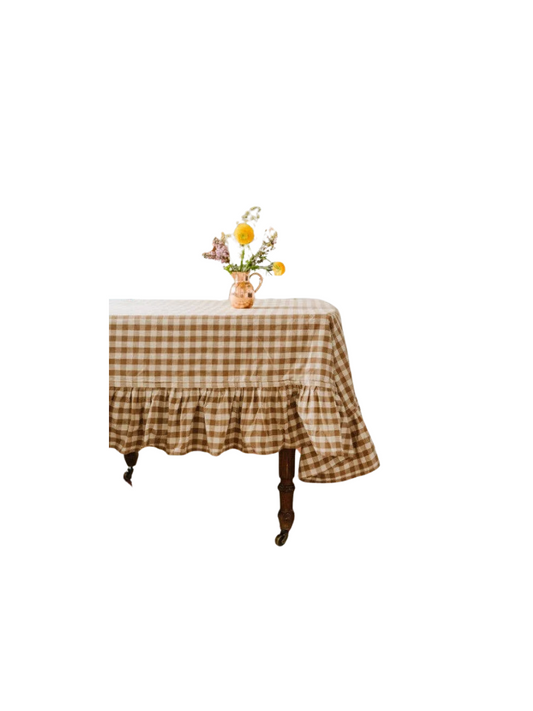 Hazelnut Ruffled Gingham Tablecloth: 70" Round
