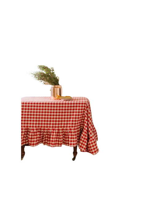 Ember Ruffled Gingham Tablecloth: 70" Round