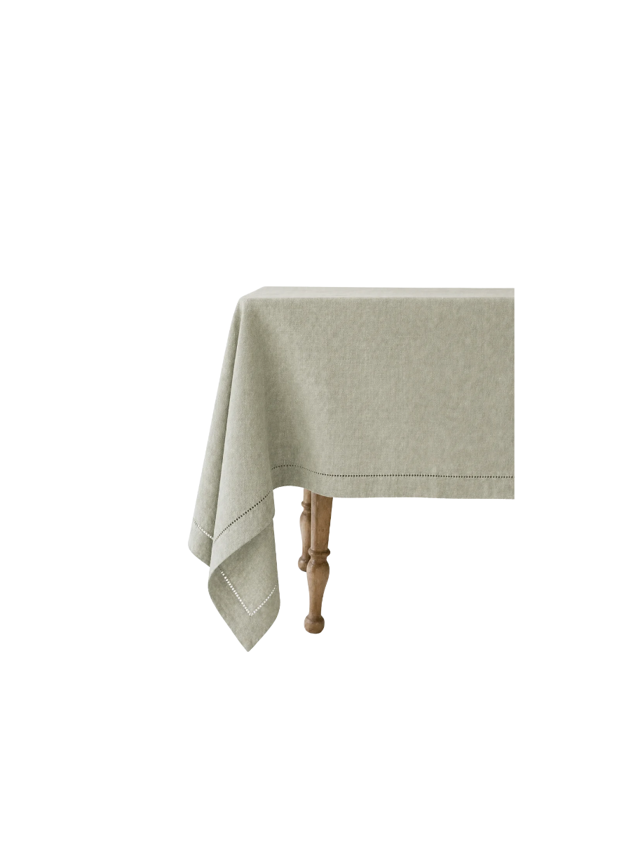 Sage Green Linen Hemstitch Tablecloth