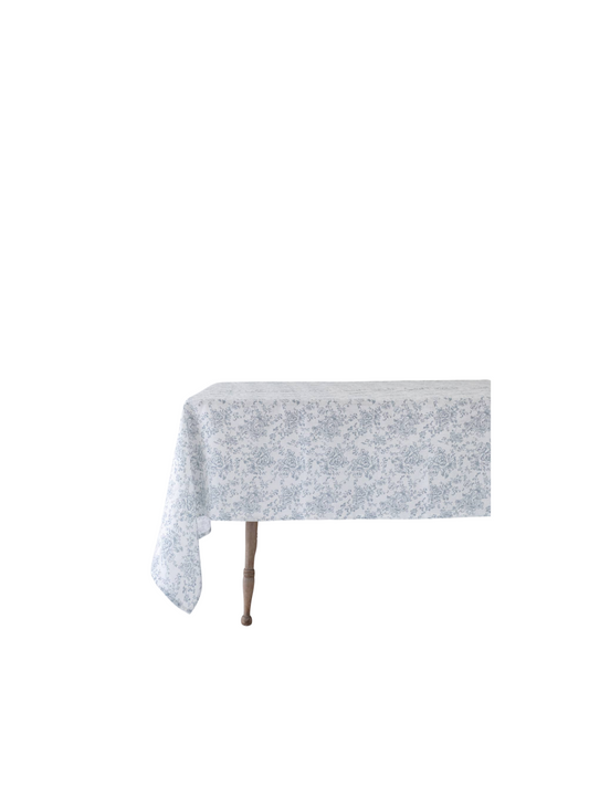 Light Blue English Rose Linen Tablecloth
