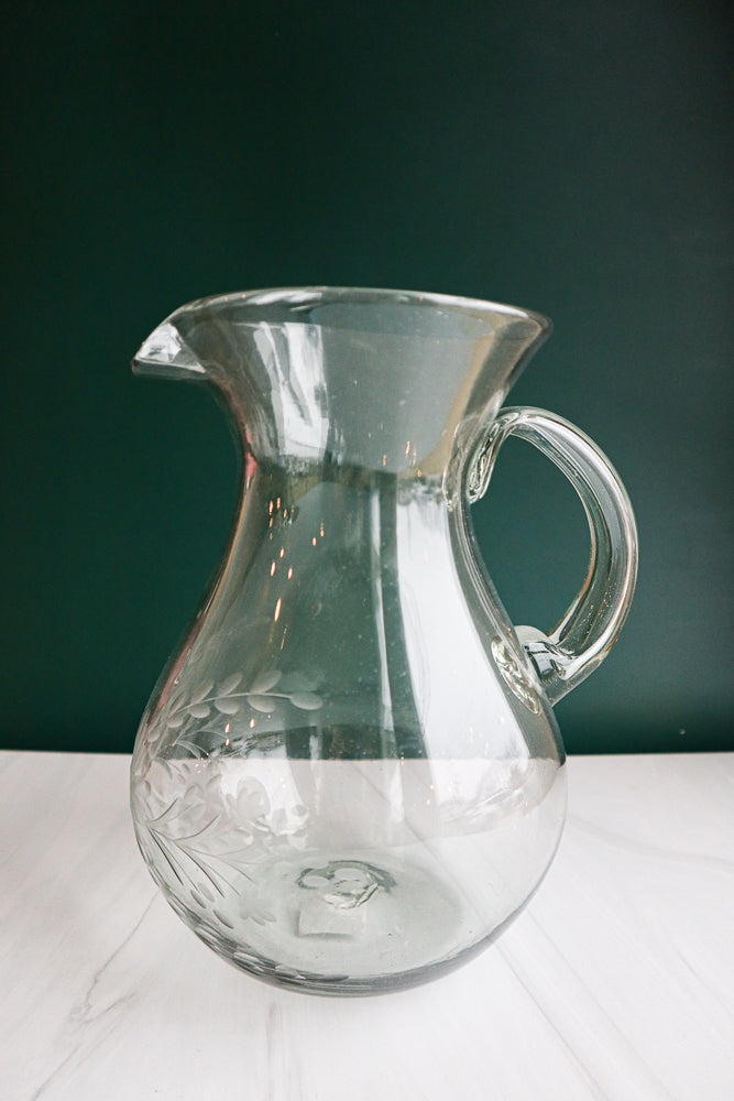 Etched Condessa Clear Pear Pitcher