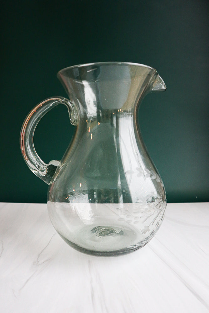 Etched Condessa Clear Pear Pitcher