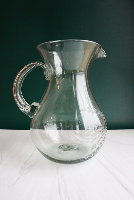 Etched Condessa Clear Pear Pitcher