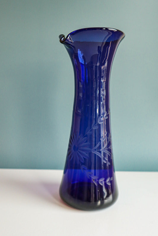 Etched Condessa French Blue Carafe