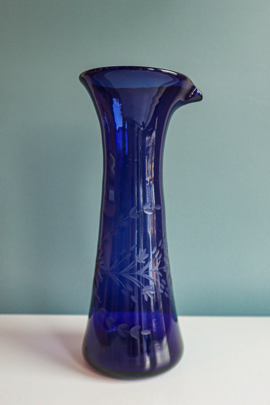 Etched Condessa French Blue Carafe