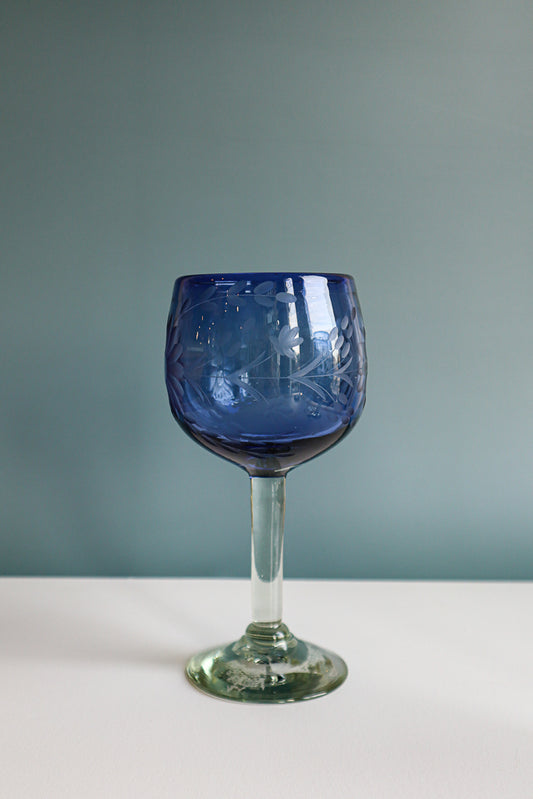 Etched Condessa French Blue Red Wine Glass