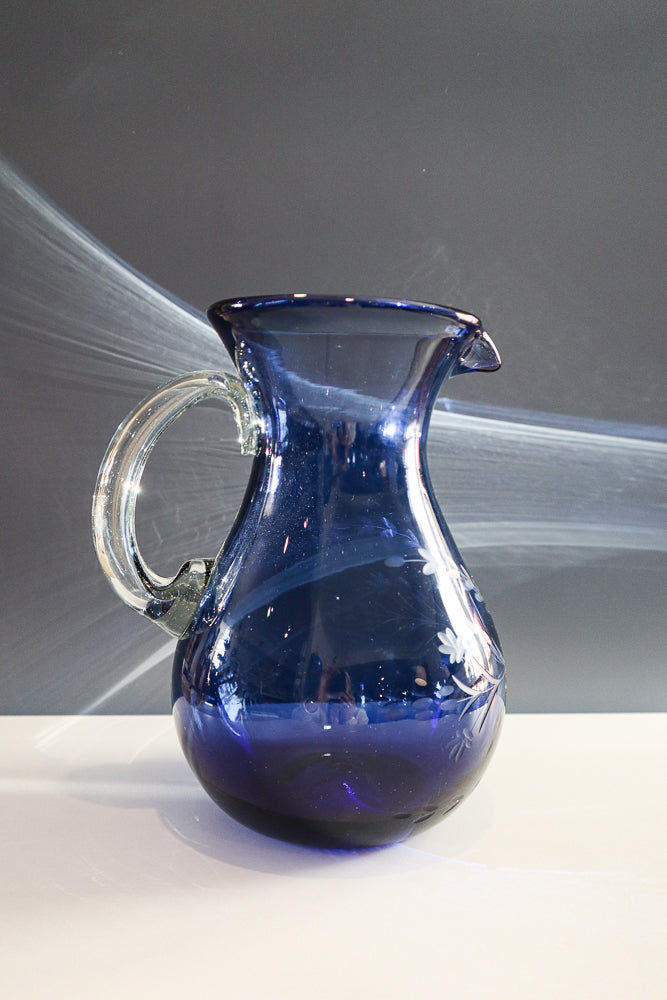 Etched Condessa French Blue Pear Pitcher