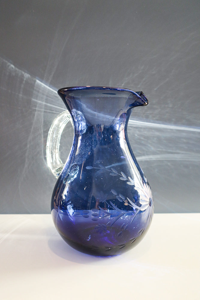 Etched Condessa French Blue Pear Pitcher