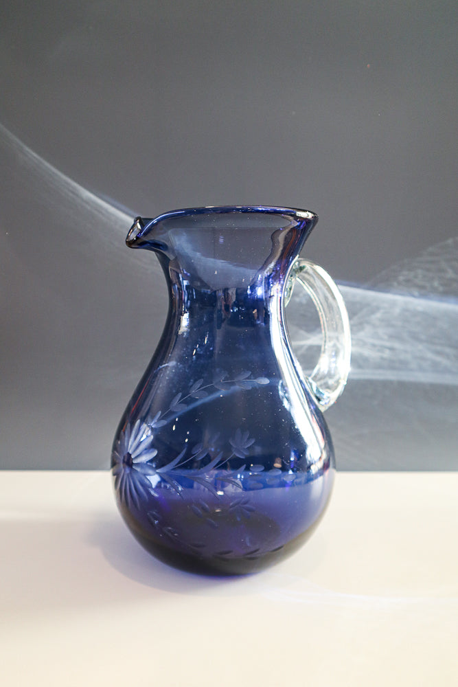 Etched Condessa French Blue Pear Pitcher