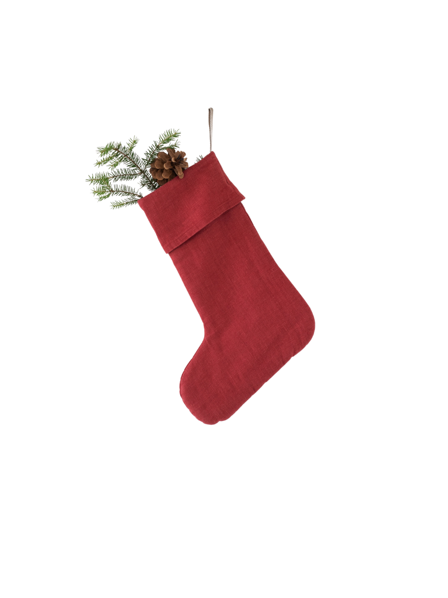 Vintage Red Linen Christmas Stocking