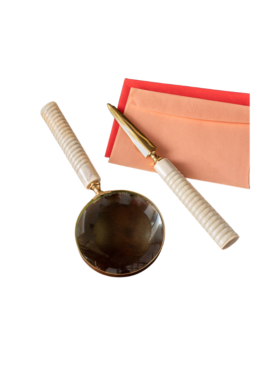 White Horn Handle Magnifying Glass & Letter Opener
