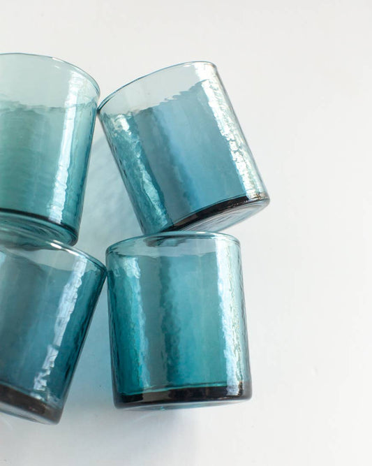 Blue Handblown Hammered Glass