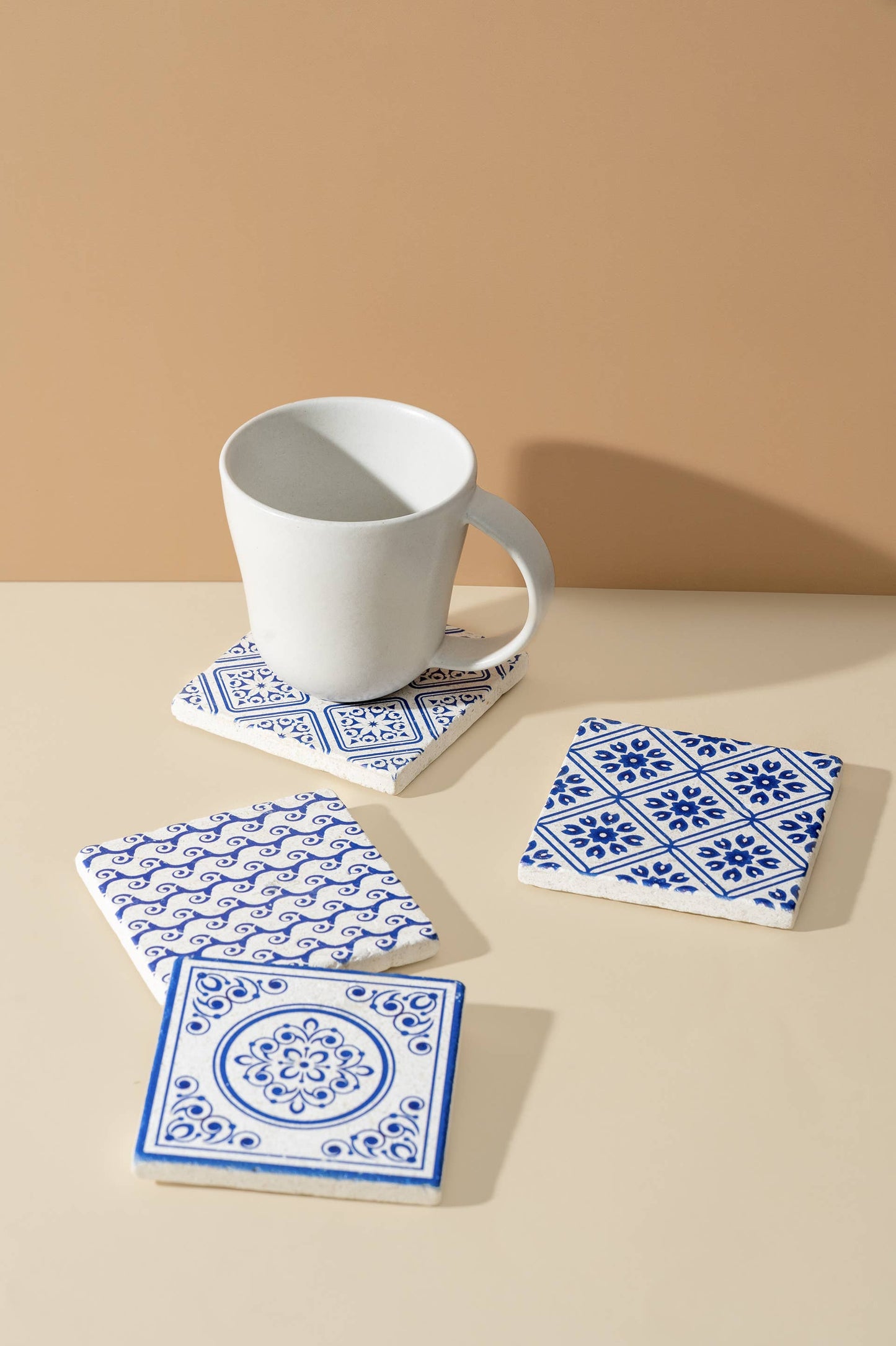 (Set of 4) Mediterranean Patterned Marble Tiles Coasters