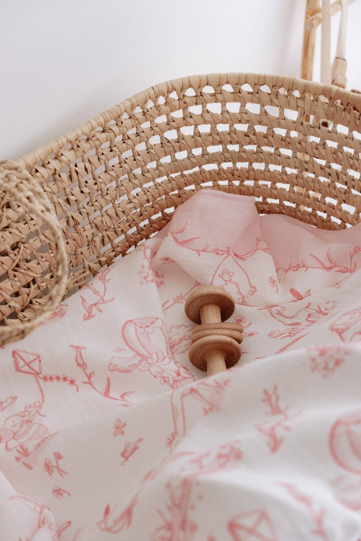 Pink Double-Layer Muslin Blanket - Toile De Jouy 27.5” x 27.5”