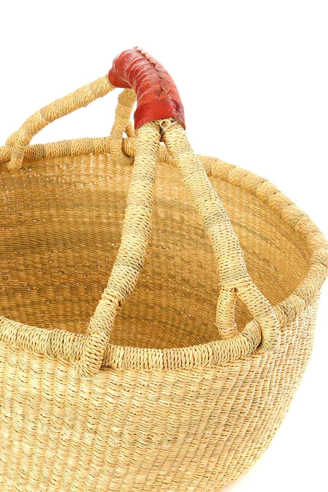 Bolga Shopper Basket with Brown Leather Handles