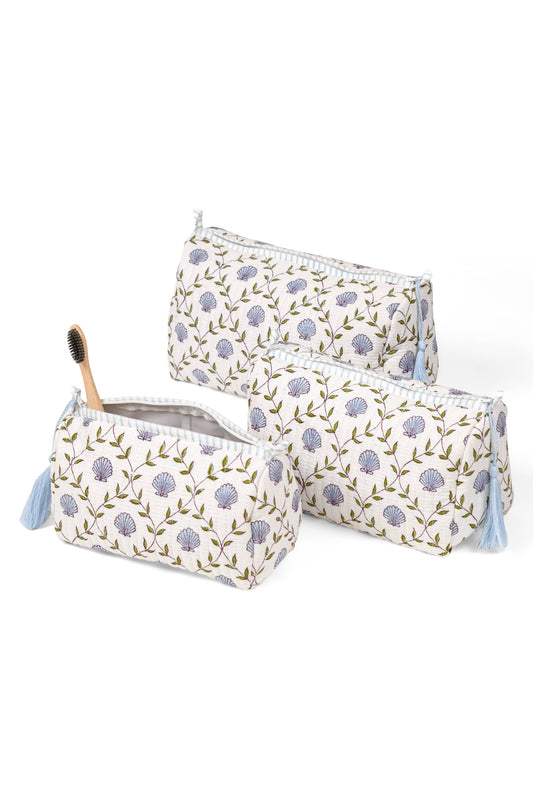 Blue Seashell Blockprint Toiletry Bag