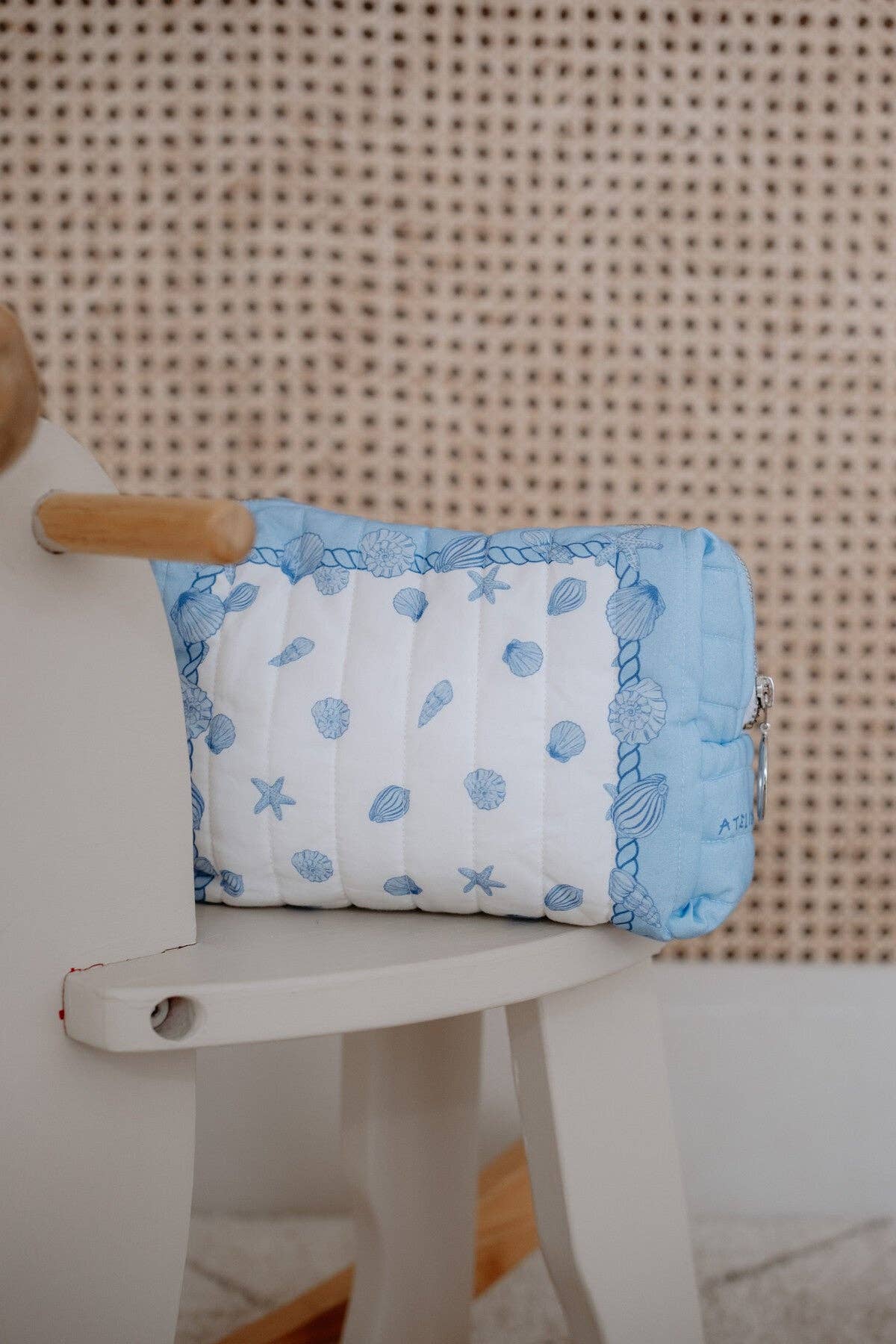 Diaper Pouch - Seashells: 10.6” x 5.9” x 4.3” (inches)