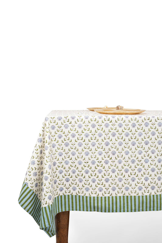 Seashell Blockprint Tablecloth: Seashell Blue / 70x120