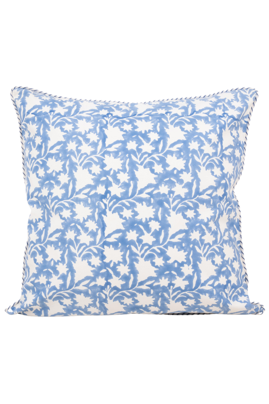 Les Fleurs Blockprint Reversible Pillow in Periwinkle Blue