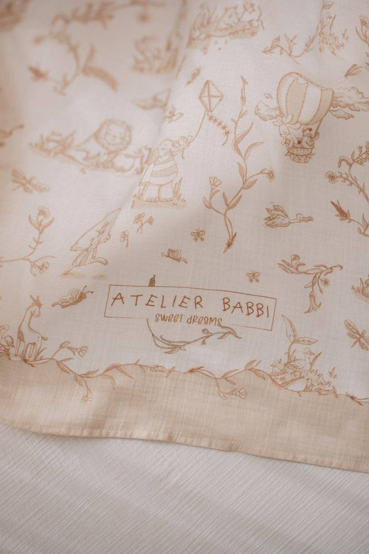 Beige Double-Layer Muslin Blanket - Toile De Jouy 27.5” x 27.5”