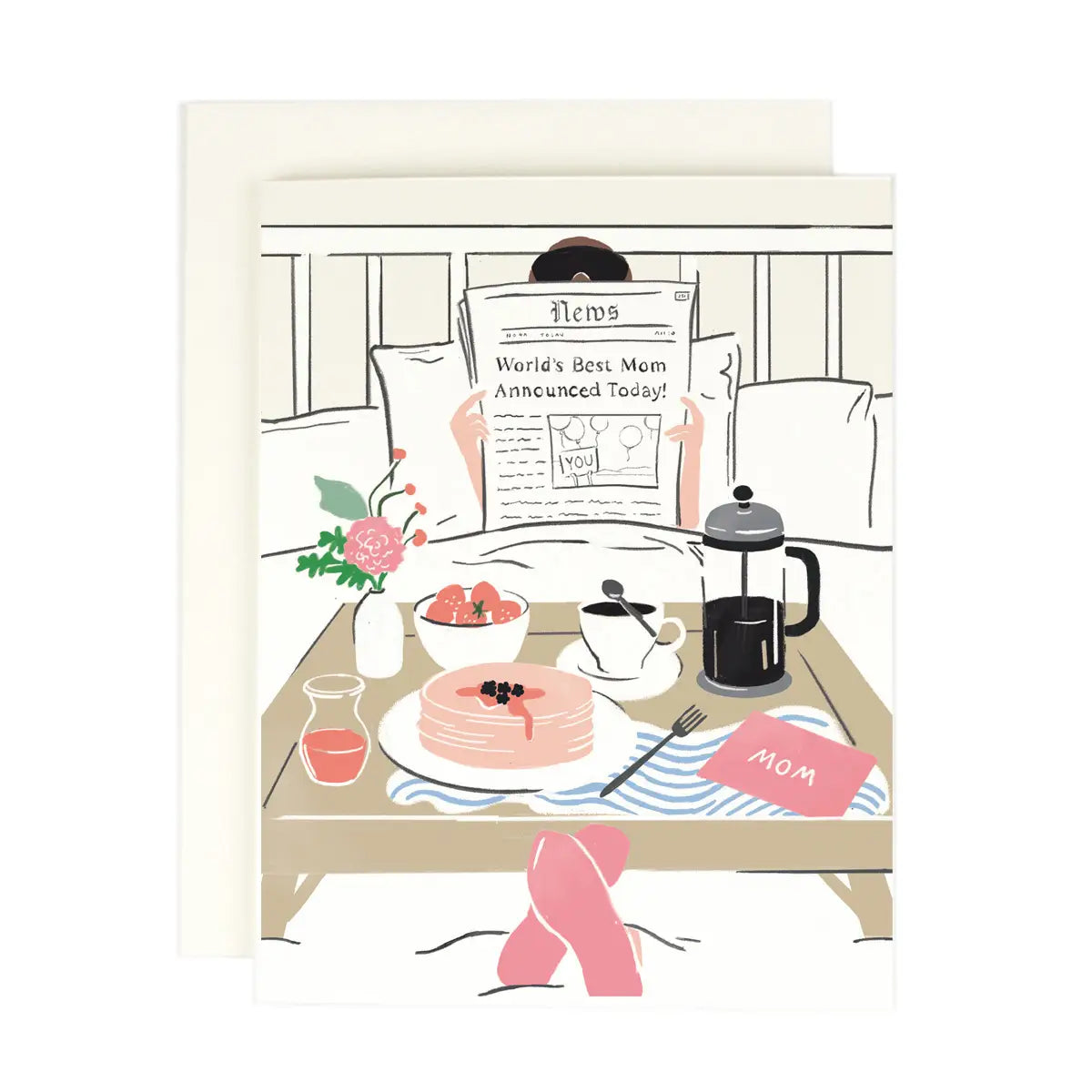 Mom Newspaper Breakfast in Bed Card