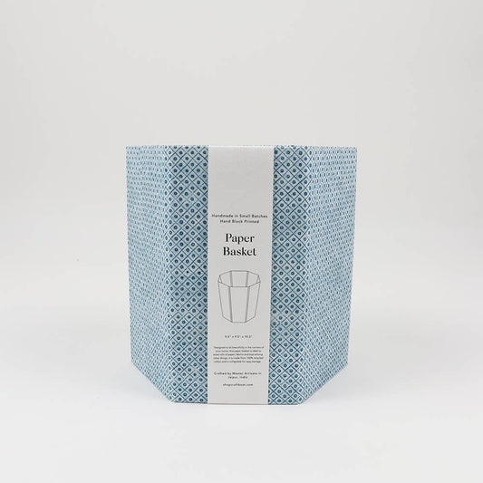 Indigo Block Printed Hexagon Basket