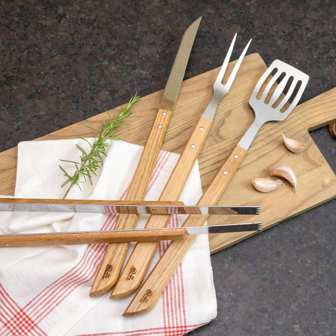 Jean Dubost 4-Piece Oak BBQ Set