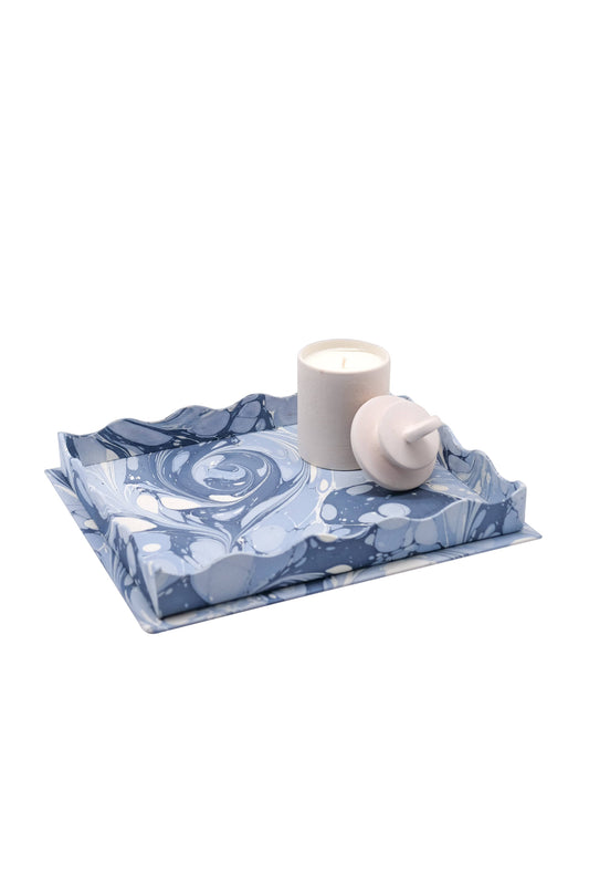 Scalloped Hand-Marbled Trays in Ocean Wave - Large