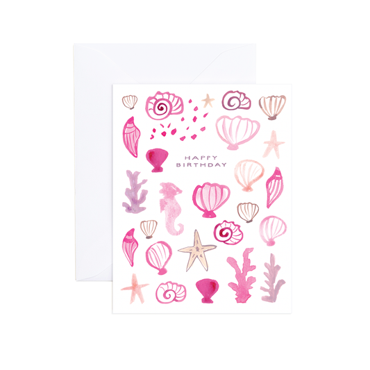 Grace Nautical Pink Shells Watercolor Birthday Card