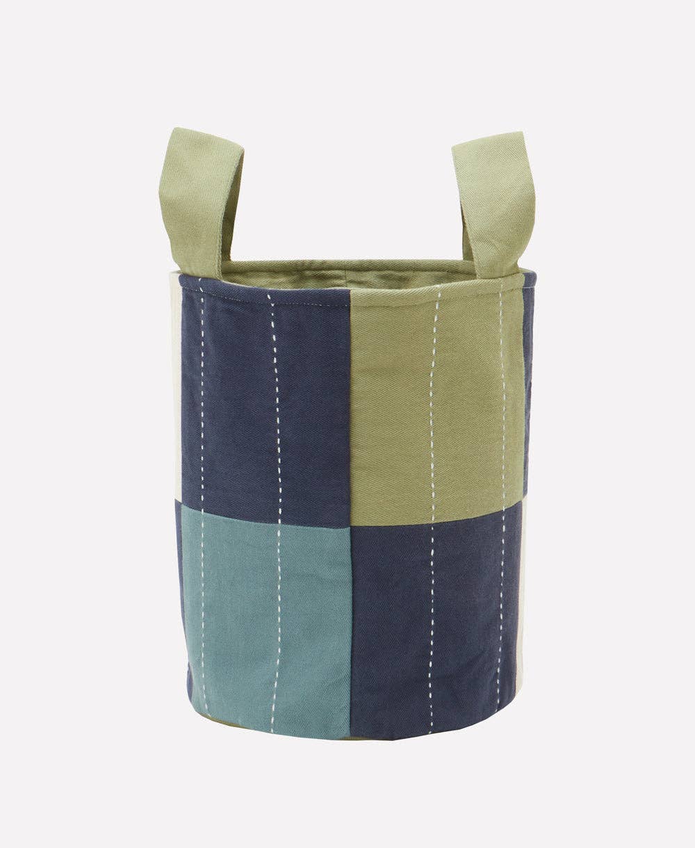Medium Sage Checkered Fabric Storage Bin
