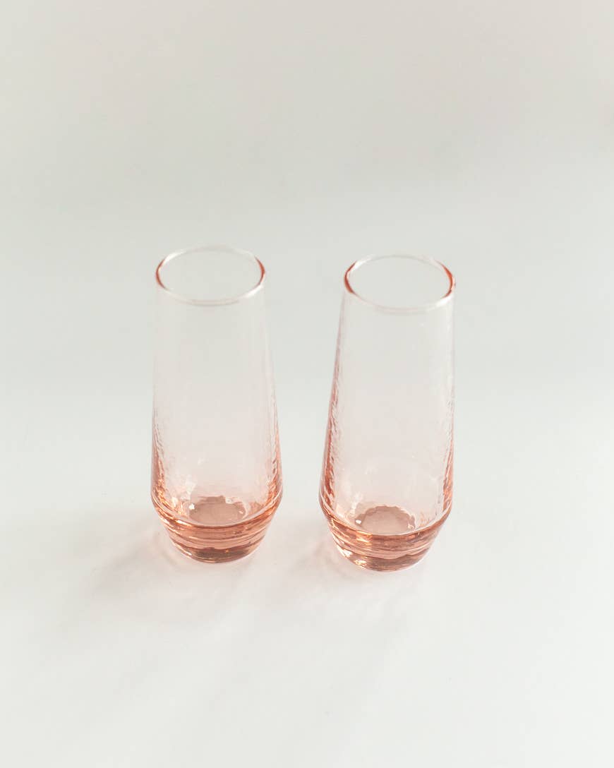 Handblown Hammered Champagne Flute Blush