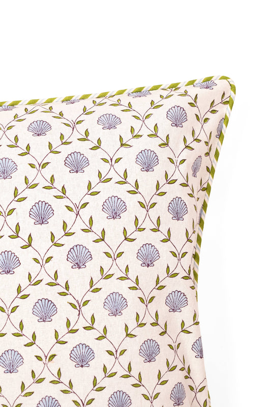 Blue Seashell Blockprint Pillow