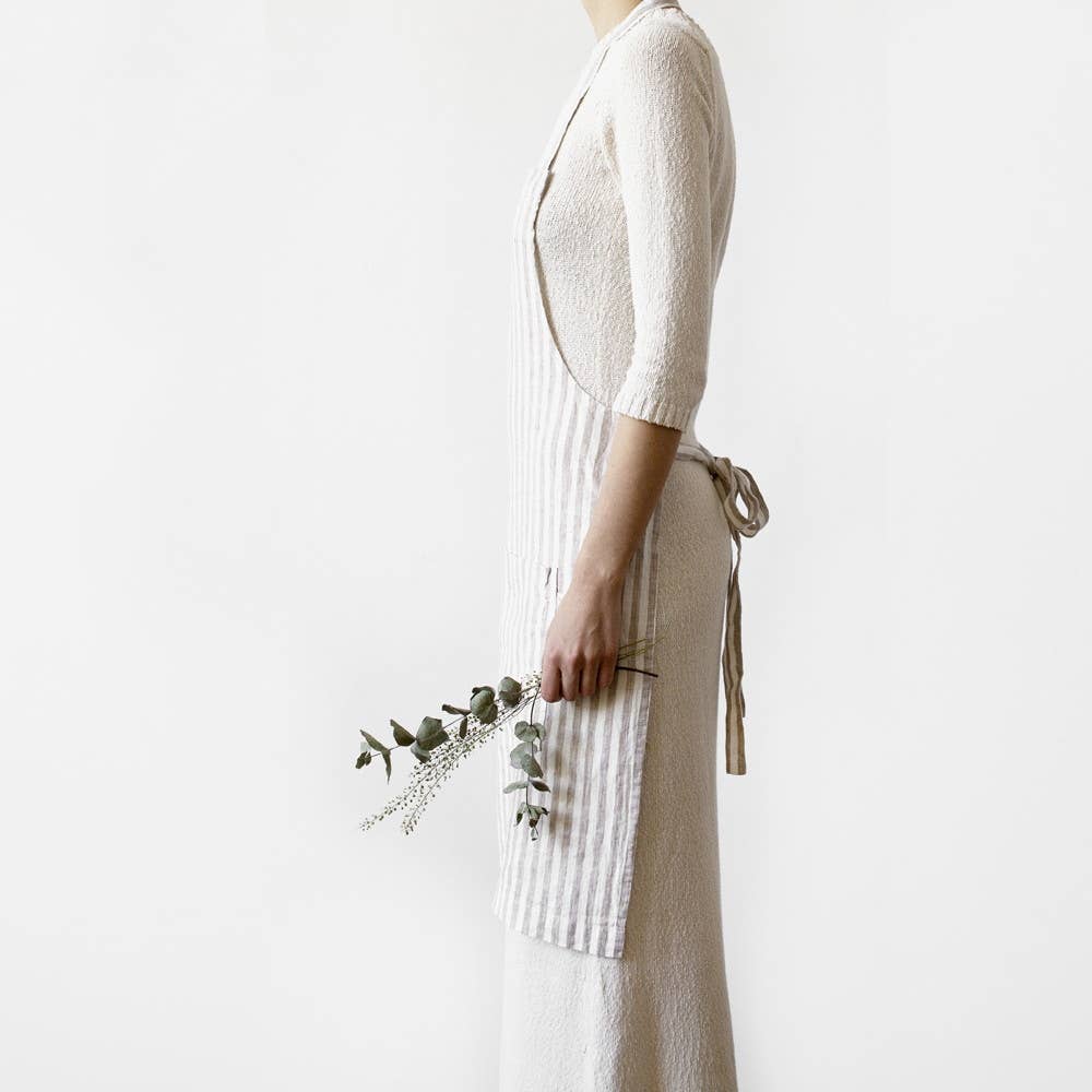 Natural White Stripes Linen Daily Apron