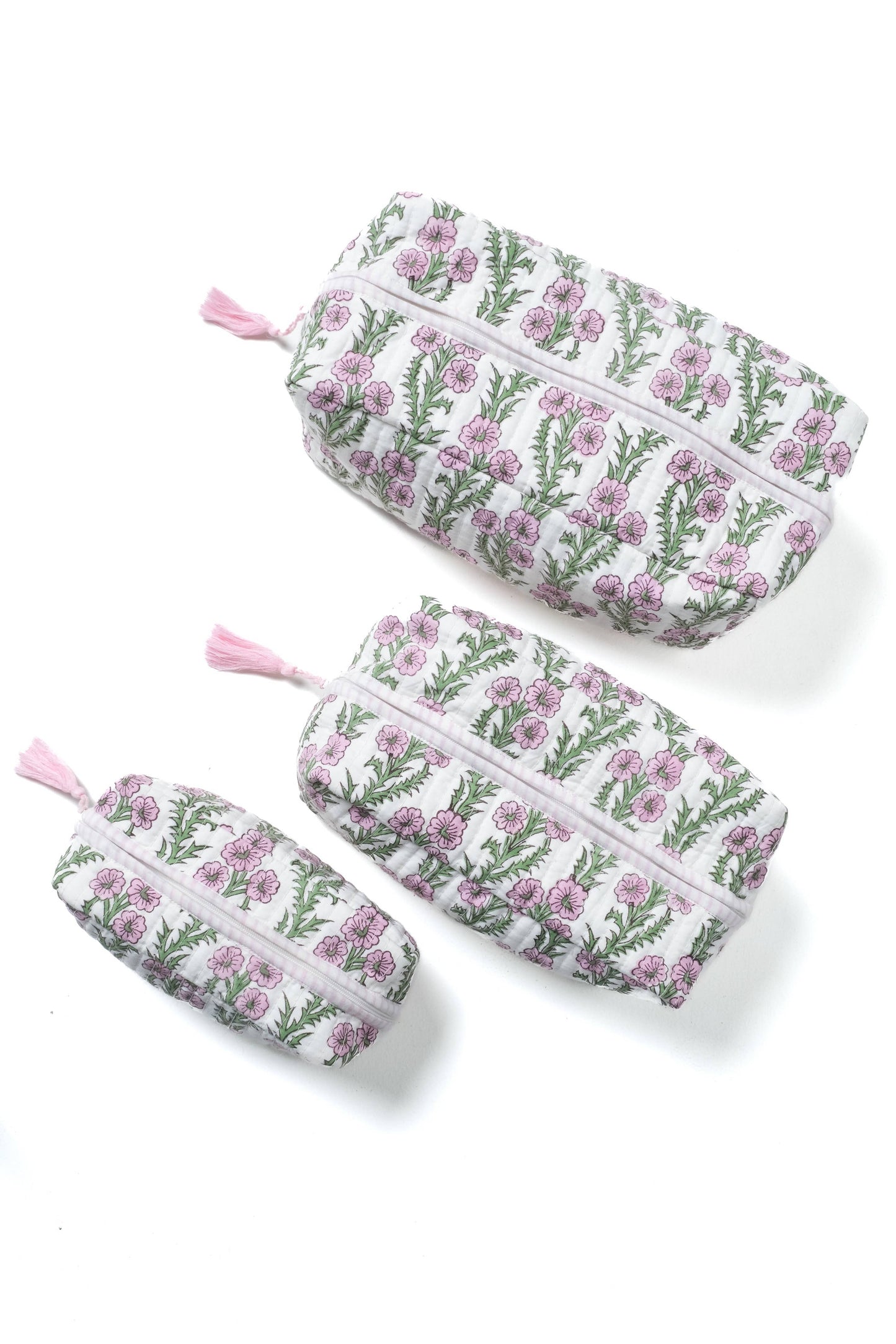 Forget-Me-Not Blockprint Makeup Bag in Lilac Pink - Large