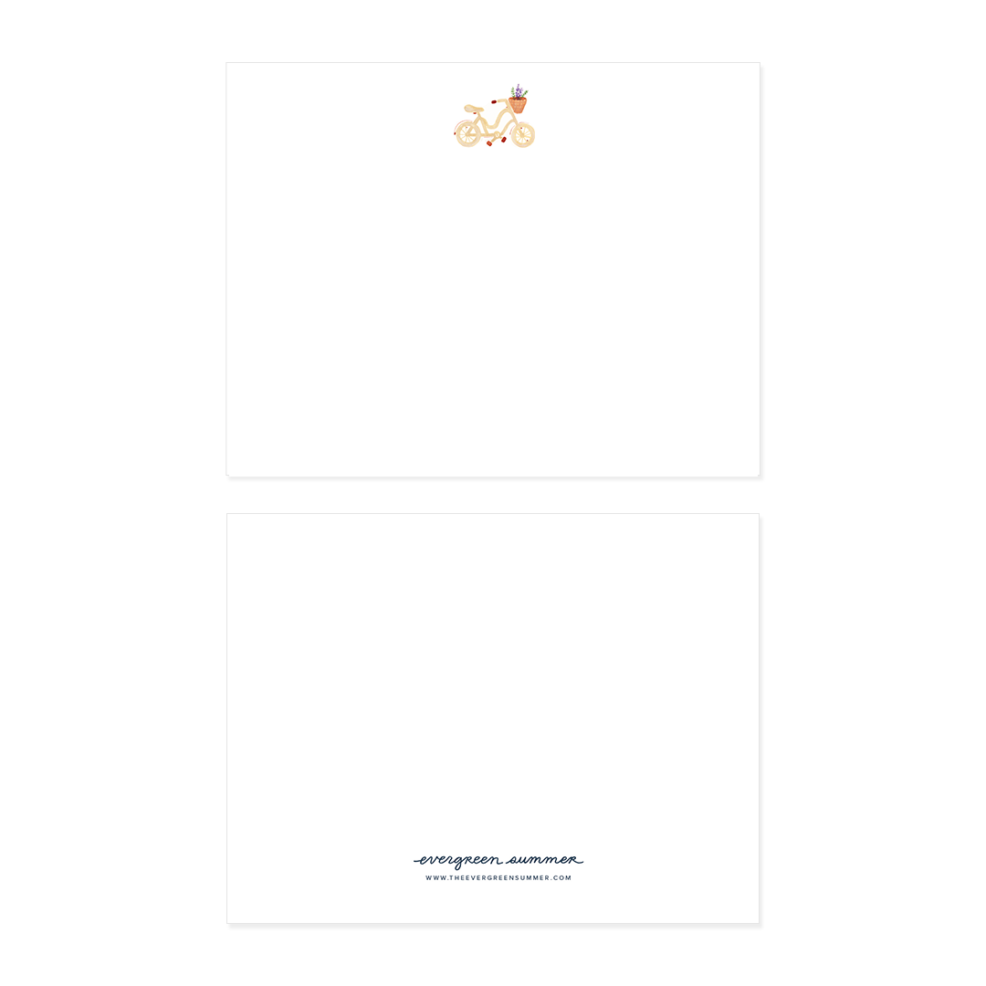 Watercolor Beach Cruiser Flat Notecard Set