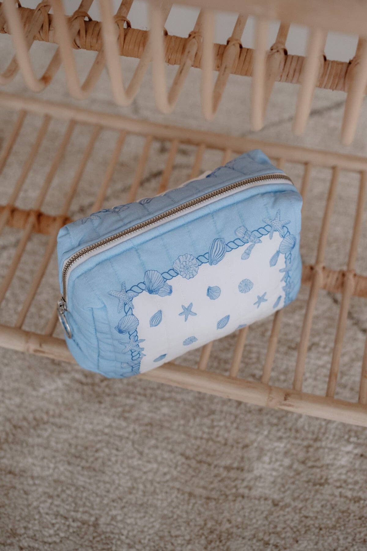 Diaper Pouch - Seashells: 10.6” x 5.9” x 4.3” (inches)