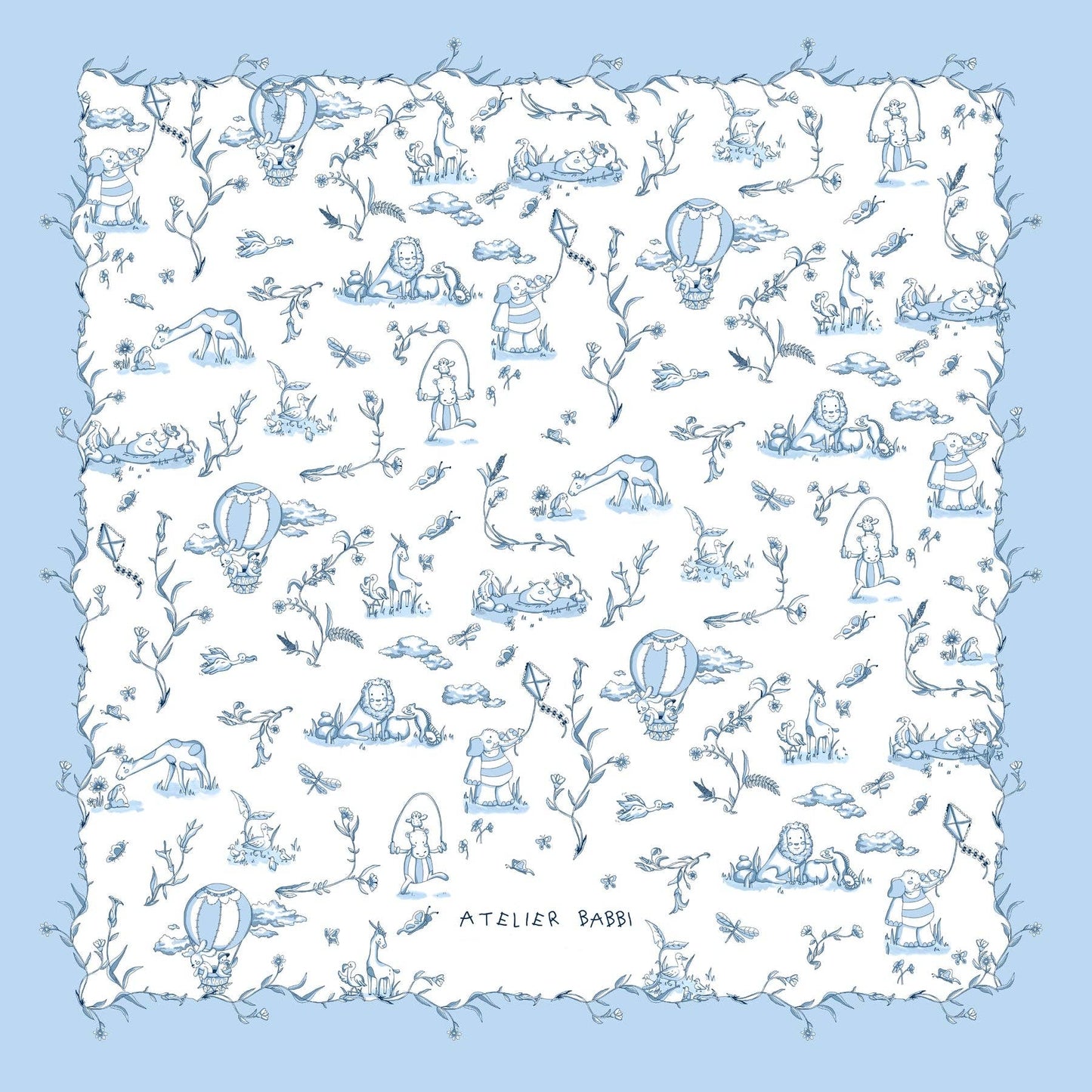 Blue Double-Layer Muslin Blanket - Toile De Jouy 27.5” x 27.5”