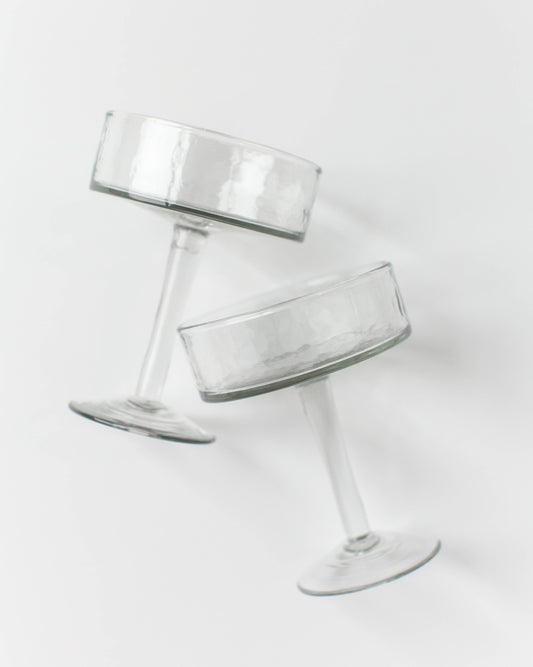 Handblown Hammered Coupe Cocktail Glass Clear