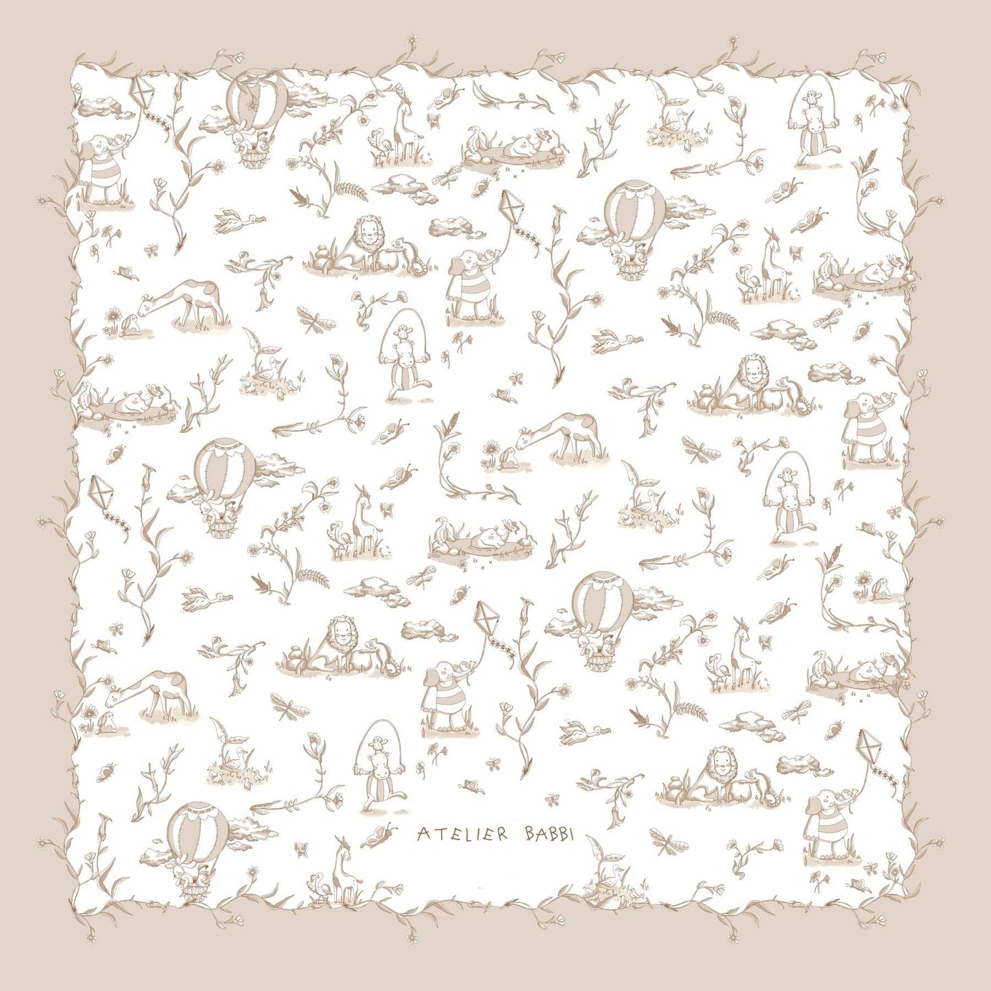 Beige Double-Layer Muslin Blanket - Toile De Jouy 27.5” x 27.5”
