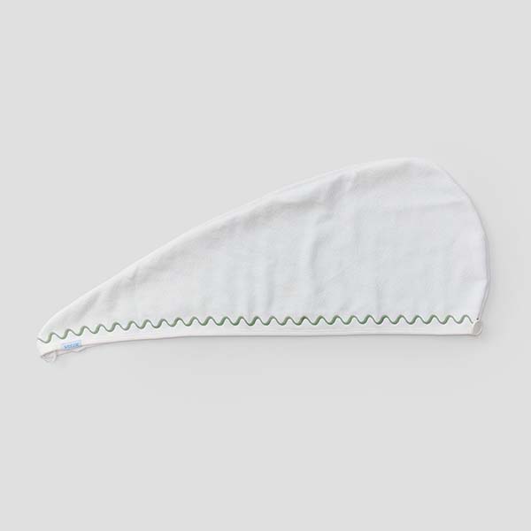 Hair Towel, Green Embroidered Wave