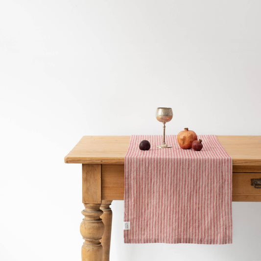 Red Natural Stripes Linen Table Runner