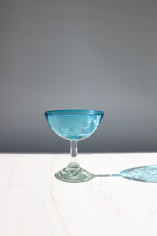 Etched Condessa Aqua Stemmed Margarita Glass
