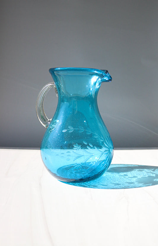 Etched Condessa Aqua Pear Pitcher