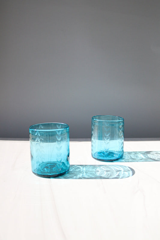 Aqua Herringbone Short Glass