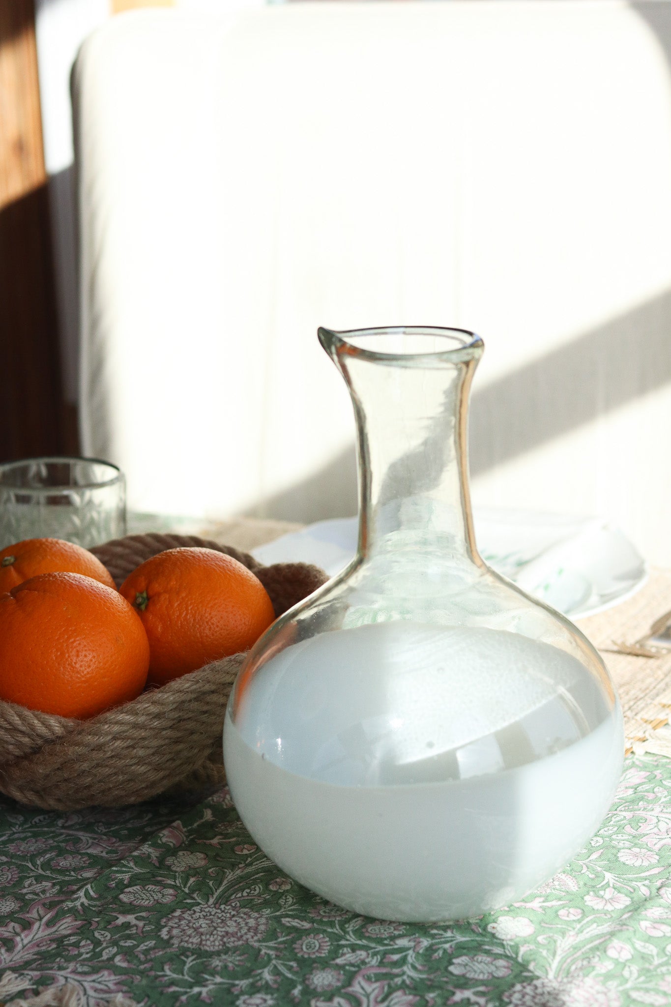 Handblown Glass Carafe White Base